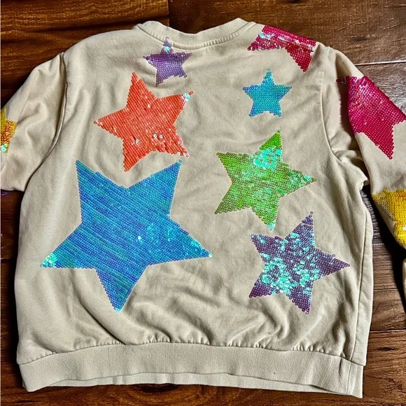Queen Of Sparkle ~ Medium ~ White W/ Multi-Colors Star Sequins Sweater (Read) - Picture 11 of 12